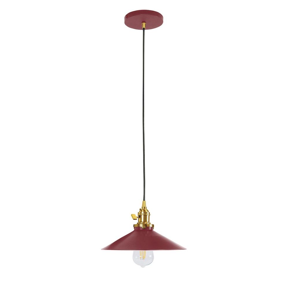 Montclair Lightworks PEB404-55-91-C16 10" Uno Pendant, Navy Mini Tweed Fabric Cord With Canopy, Barn Red With Brushed Brass Hardware
